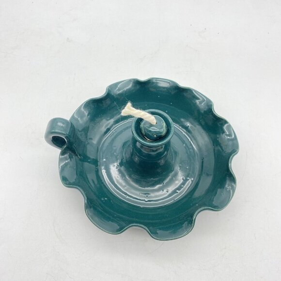 Vintage R & L Pottery Oil Lamp Green Signed Handle Wick Seagrove NC ‘95 Rustic - Picture 11 of 16